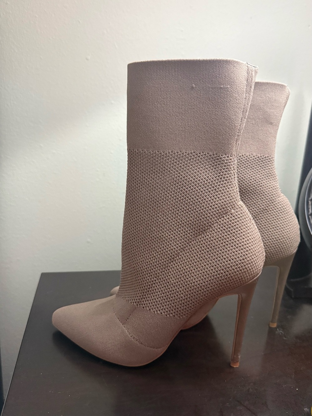 Steve Madden Taupe Knit Sock Stiletto Booties